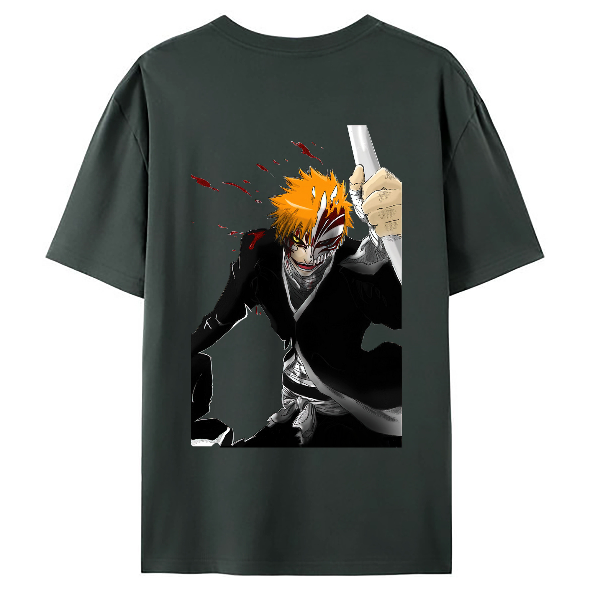 （画像用） ブリーチ 黒崎一護（くろさき いちご）BLEACH Kurosaki Ichigo 綿100％ メンズ半袖Tシャツ（バックプリント） 通気性